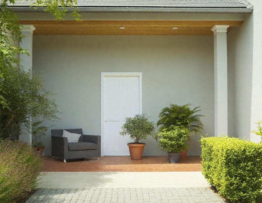 entretien d entrée a sanary Entrée d'une maison avec un canapé, des pots de plantes et des colonnes blanches a toulon